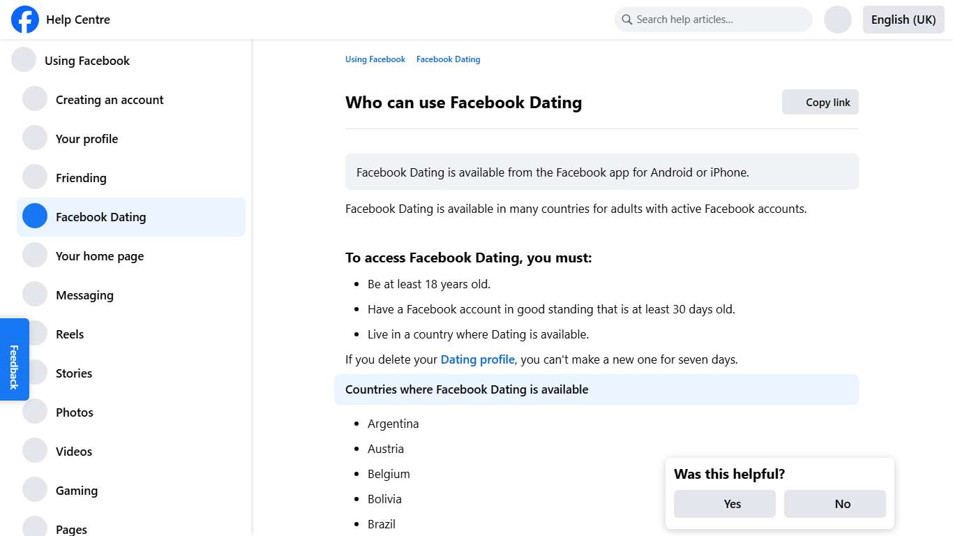 Who can use Facebook Dating Facebook Help Centre