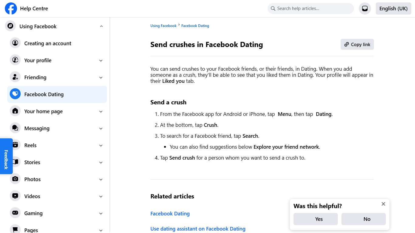 Send crushes in Facebook Dating Facebook Help Centre